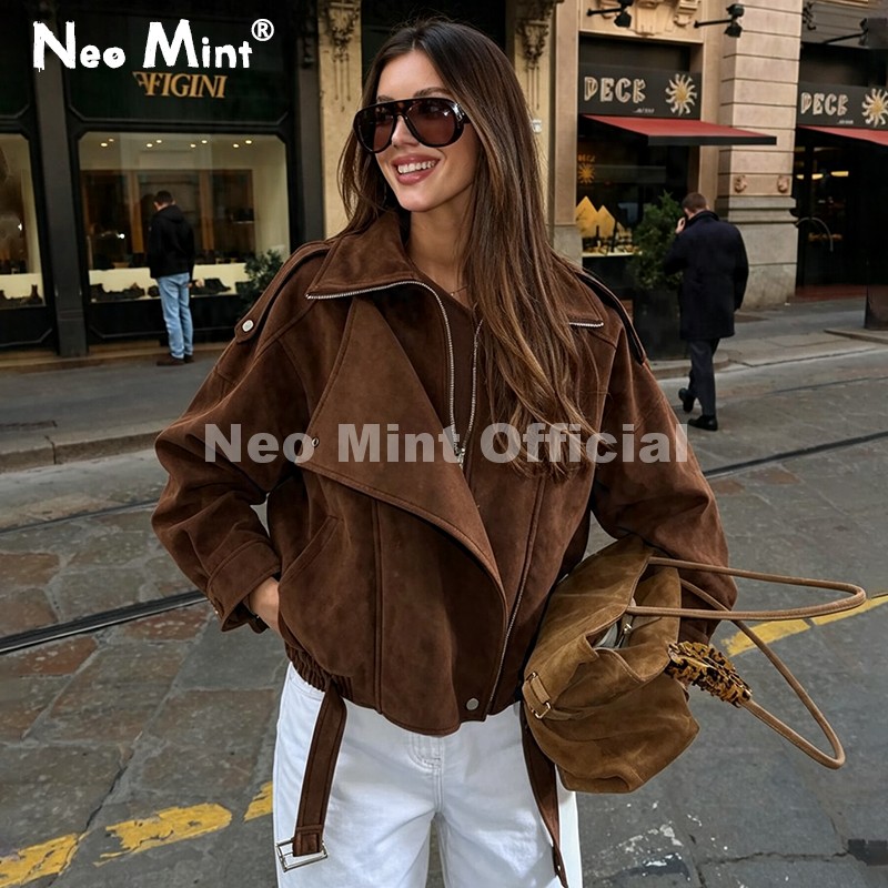 Streetwear Brand Designs - Chaqueta de gamuza oversize marrón nueva