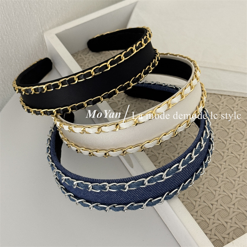 Streetwear Brands 2026 - Diadema de tela vaquera con cadena